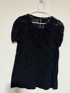 new directions Black Lace Ruffle Short Sleeve Blouse